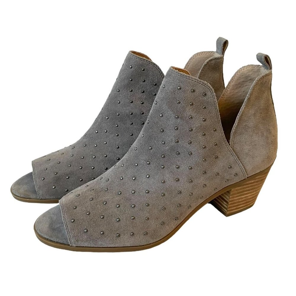 Lucky Brand Barlenna Gray Suede Peep Toe Ankle Boot Women's Sz-10M (MSRP $129)